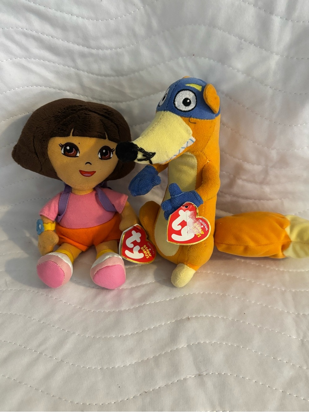 Retired Ty Beanie Babies Dora the Explorer and Swiper the Fox plush toys